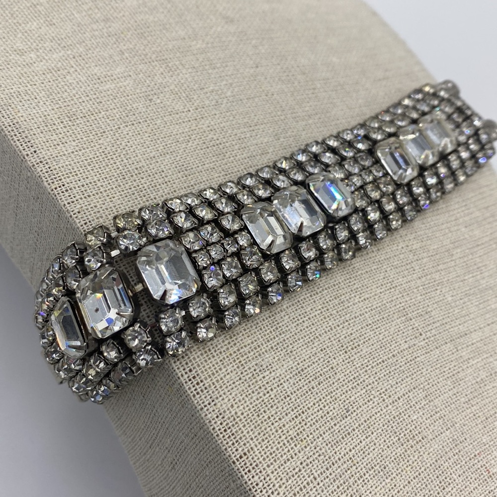 **SOLD** Vintage Wide Rhinestone Bracelet, Clear Stones, Excellent Condition